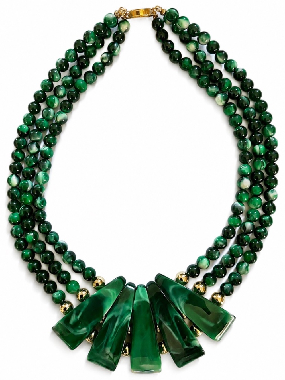 VINTAGE GENUINE LUCITE NECKLACE HONG KONG FAUX MALACHITE BIB New No Tags Choker